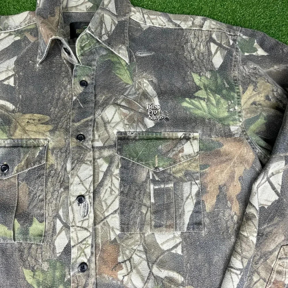 Redhead Bass Pro Shops Camo Real Tree Hardwood Long Sleeve Hunting Shirt Sz LT